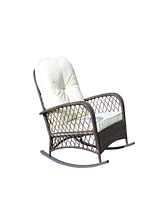 Outdoor wicker rocking chair with cushion, Patio, garden, backyard, Beige
