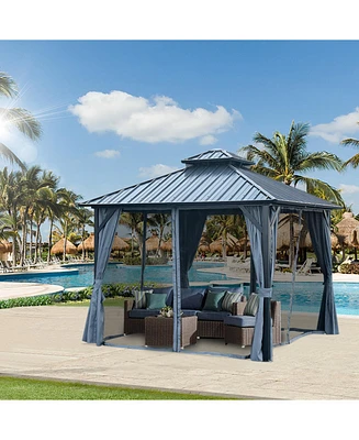10x10ft patio gazebo, aluminum frame, steel canopy, outdoor permanent hardtop