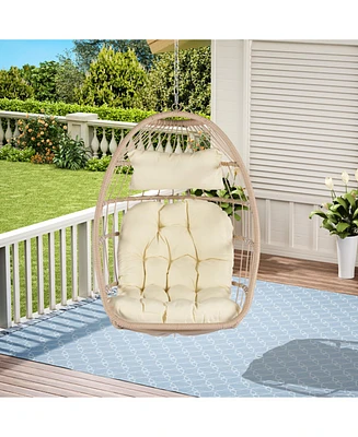 Outdoor Garden Rattan Egg Swing Chair Hanging Chair Wood+Khaki