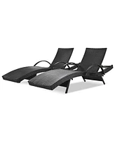 Outdoor Wicker Chaise Lounge Set, Reclining, Adjustable, with Side Table, Black