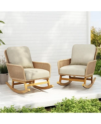 Beige wicker rocking chairs [Set of 2], Indoor/outdoor use
