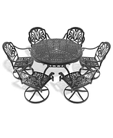 7-pc Cast Aluminum Dining Set, 6 Swivel Chairs, 48" Round Table