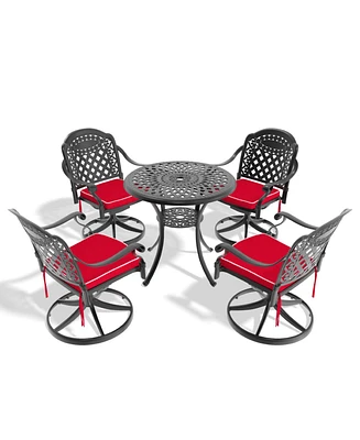 5-Pc Cast Aluminum Dining Set, 4 Swivel Chairs & 31" Round Table
