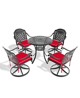 5-Pc Cast Aluminum Dining Set, 4 Swivel Chairs & 31" Round Table