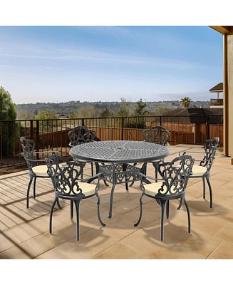 (Cushions In Random Colors)7-Piece Set Of Cast Aluminum Patio Furniture