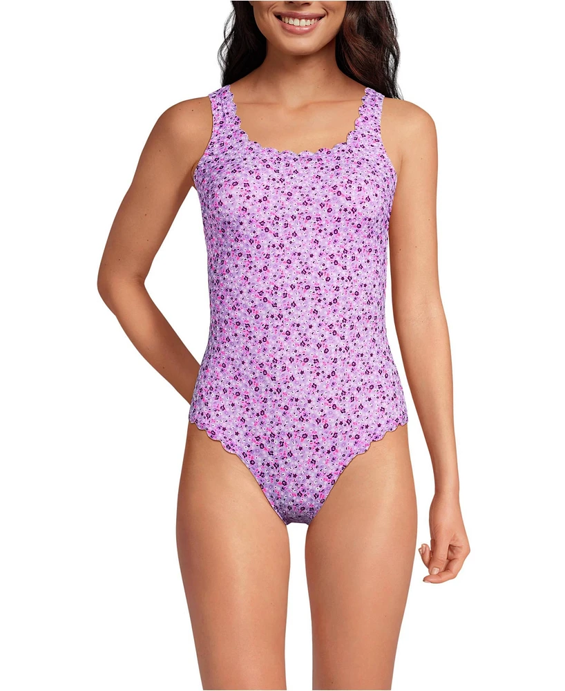 Lands' End Women's Tugless Scallop One Piece Swimsuit