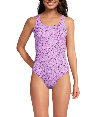 Lands' End Women's Tugless Scallop One Piece Swimsuit