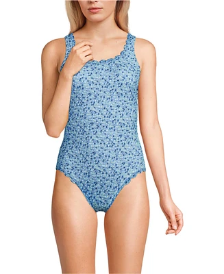 Lands' End Women's Tugless Scallop One Piece Swimsuit