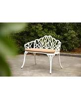Tulip Patio Bench, Metal, Cast Aluminum, Floral Rose, Cushion
