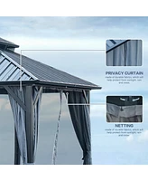 12x12ft Gazebo, Double Roof, Netting & Curtains, Aluminum Frame