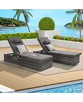 Outdoor chaise lounge set (2) with storage, adjustable backrests, table