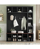 Farmhouse Hall Tree with 6 Hooks, Bench, Shelves, and 13 Cubbies