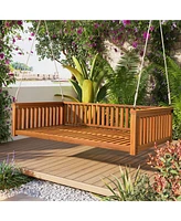 Minimalist Twin Teak Garden Swing Bed, Safe Sloped Design