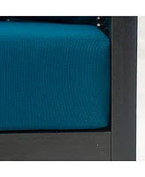 Acacia Wicker Club Chair, Black frame, dark teal cushions, 27,5"W