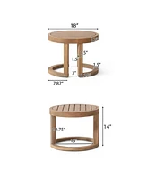 Acacia lounge set, 2 wicker chairs, table, Teak finish, grey cushions