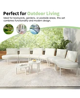8-Pc Half Moon Patio Sofa Set, Wicker, Glass Tables, Cushions & Pillows, Beige