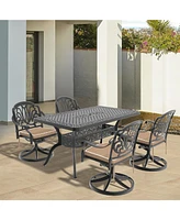 5-Pc Cast Aluminum Dining Set, 4 Swivel Chairs & Rectangular Table, Black Frame