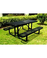 72" Expanded Metal Rectangular Picnic Table, Black With Umbrella Hole