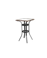 3-Piece Outdoor Rattan Bar Set, Glass Table, Wicker Stools, Brown