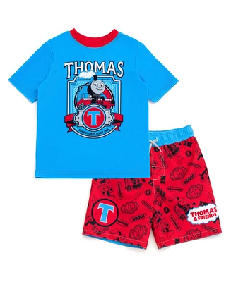 Thomas & Friends Little Boys Rash Guard and Swim Trunks Outfit Set