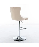 Set of 2 Swivel Velvet Barstools Adjustable Height Upholstered Bar Stools with Tufted Back Chrome Base for Kitchen Island Home Pub-The Pop
