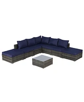 8-Piece Outdoor Wicker Patio Sofa Set w/ Washable Cushions & Glass Table