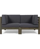 Acacia Wood Outdoor Loveseat Sectional - 2 Piece Set