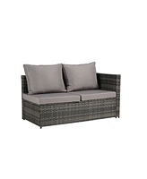 6pc Outdoor Patio Set, Wicker Sofa, Glass Table, Cushions & Pillows