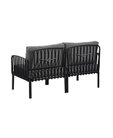 5-Piece Patio Set, Modern sectional with coffee table, waterproof cushions, black & gray