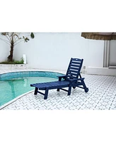 Outdoor lounge chair, 5-position, Hdpe, wheels, cupholder, navy