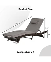 Outdoor Wicker Reclining Lounge Chairs (Set of 2) - Beach, Pool, Garden