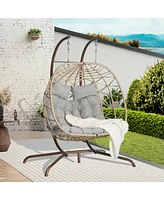 Double Egg Chair, Indoor/Outdoor Wicker Swing, Uv Cushions, 600 lbs