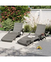 80" Wicker Chaise Lounge Set (2), Reclining, side table, adjustable, Grey