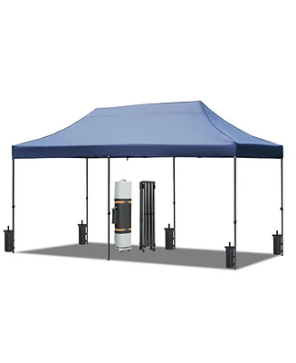 10x20 Pop-Up Canopy Tent, 6 Sidewalls, Uv/Waterproof, 3 Height, Roller Bag, Navy