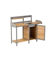 Outdoor potting bench, Wooden workstation with cabinet