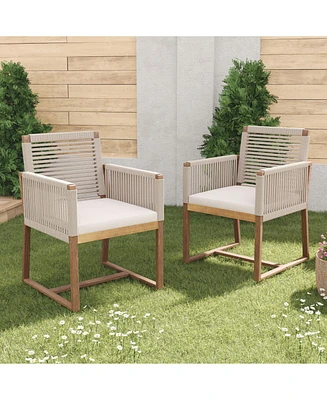 Acacia Patio Chairs (Set of 2), Rope Back, Cushions, Light Brown