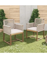 Acacia Patio Chairs (Set of 2), Rope Back, Cushions, Light Brown