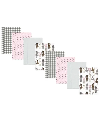 Hudson Baby Girls Cotton Poly Flannel Burp Cloths 8-Pack, Farm Friends Pink, One Size