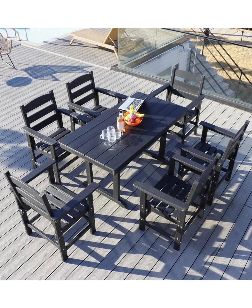 7pc Hdpe Patio Set, 6 Chairs, 51" Table, Outdoor Dining for Garden/Pool (Black)