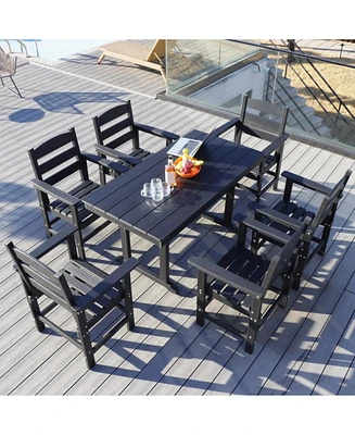 7pc Hdpe Patio Set, 6 Chairs, 51" Table, Outdoor Dining for Garden/Pool (Black)