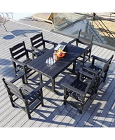 7pc Hdpe Patio Set, 6 Chairs, 51" Table, Outdoor Dining for Garden/Pool (Black)