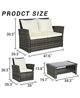 4-Piece Outdoor Patio Furniture Set, Rattan Chairs, Glass Table