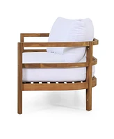 Acacia Loveseat & Table Set, Light Teak/White Cushions