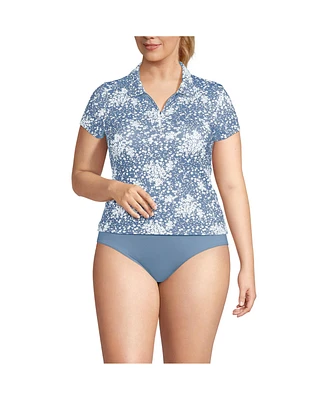 Lands' End Plus Short Sleeve Pique Johnny Collar Upf 50 Rash Guard