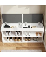 Wooden and white shoe cabinet with 2 seats, versatile and beautiful rack with six cabinets