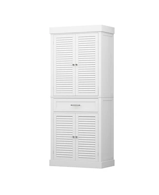 White wooden shoe cabinet with six storage cabinets and one drawer,shoe rack with adjustable shelves