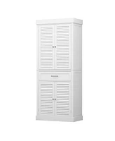 White wooden shoe cabinet with six storage cabinets and one drawer,shoe rack with adjustable shelves