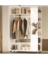 Closet Racks on Wheels with Mirror and 10 Shelves, Movable