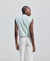 Reistor Women's Button-down Shirt with Waist Drawstring Stripes