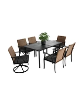 7pc Patio Dining Set, Wicker, Swivel Rockers, Cushions, Table